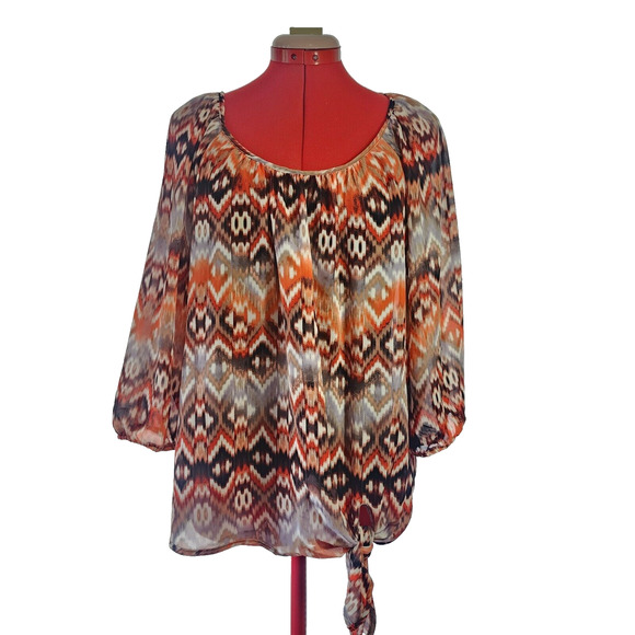 HALO Brown Autumn Colors Pullover Slightly Sheer Tunic Blouse Size M - Picture 1 of 7